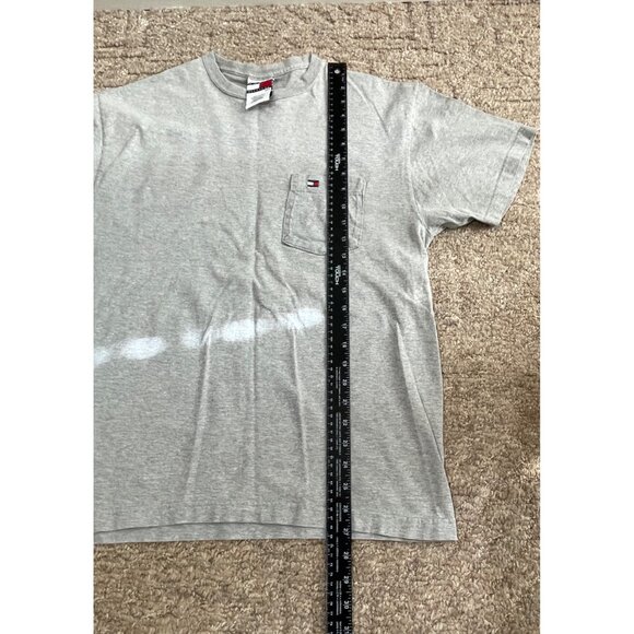 VTG Tommy Hilfiger Pocket T-Shirt Mens S Gray Embroidered 90s Made in USA - Picture 6 of 6